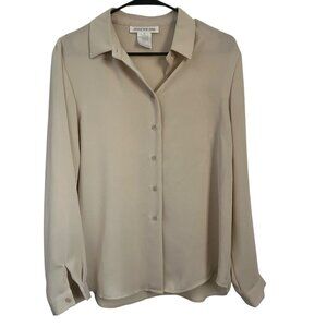 jones New York Sheer shirt women Blouse 10 Button Down Dainty Minimalist Beige